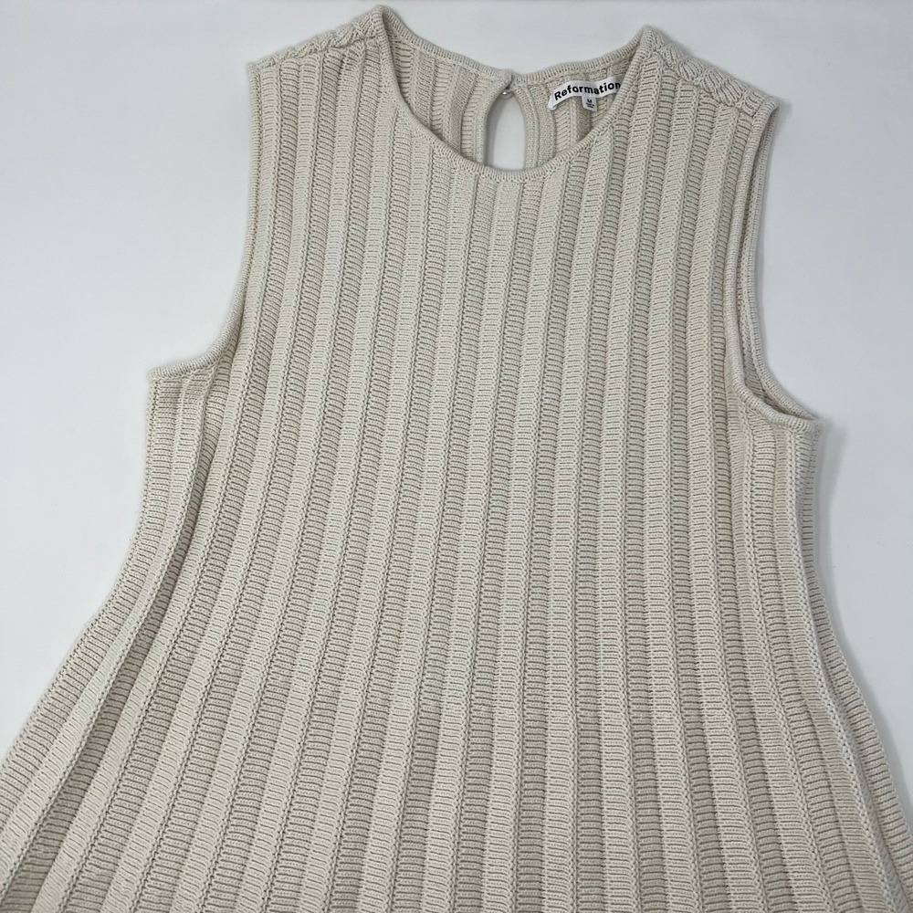 Reformation Ezra Pleated Knit Organic Cotton Dress Cream Ivory Medium